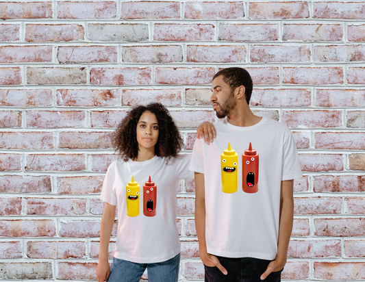 Graphic Tee for Condiment Enthusiasts, Ketchup and Mustard Shirt, Googly Eyes Shirt