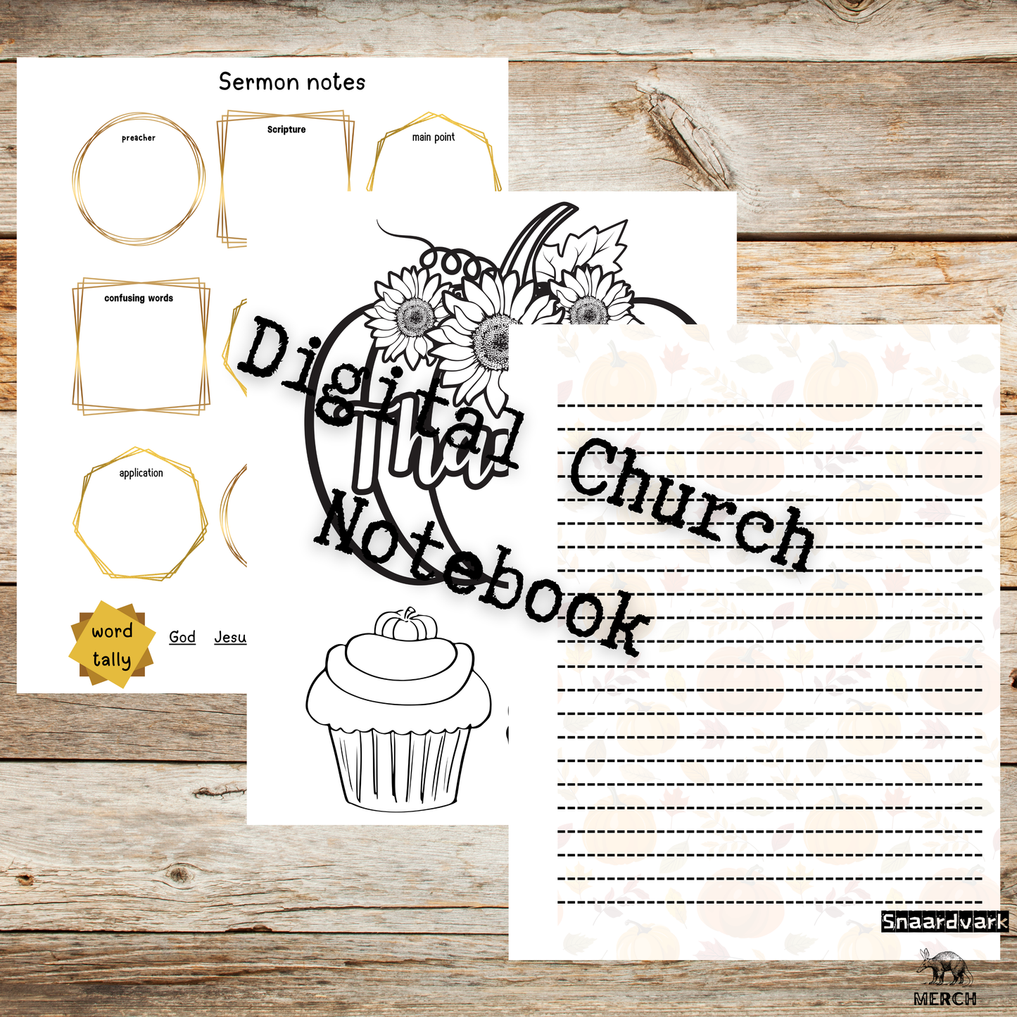 fall themed digital church notebook sermon note page, coloring page, and stationery page