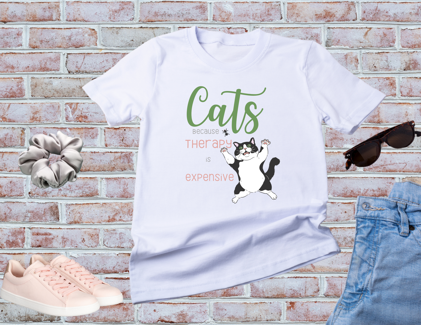 Cat Therapy Shirt, Cats Because Therapy is Expensive Shirt, Cat Chasing Fly Shirt