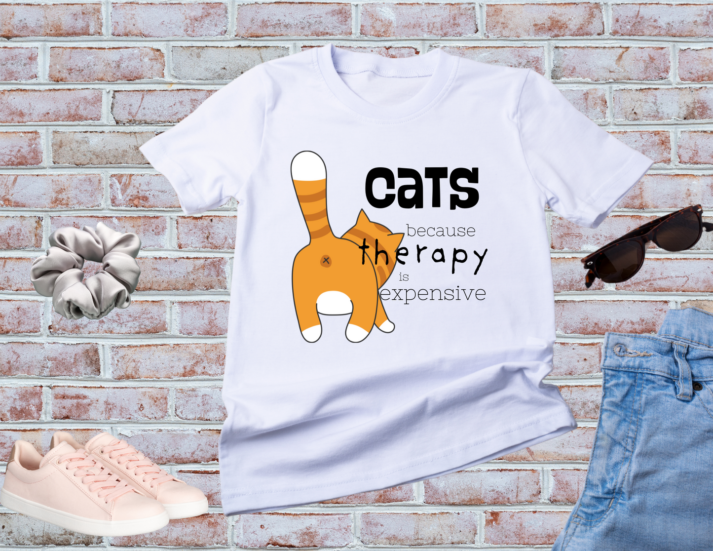 Cats Because Therapy is Expensive Shirt, Orange Cat Shirt, Cat Butt Shirt