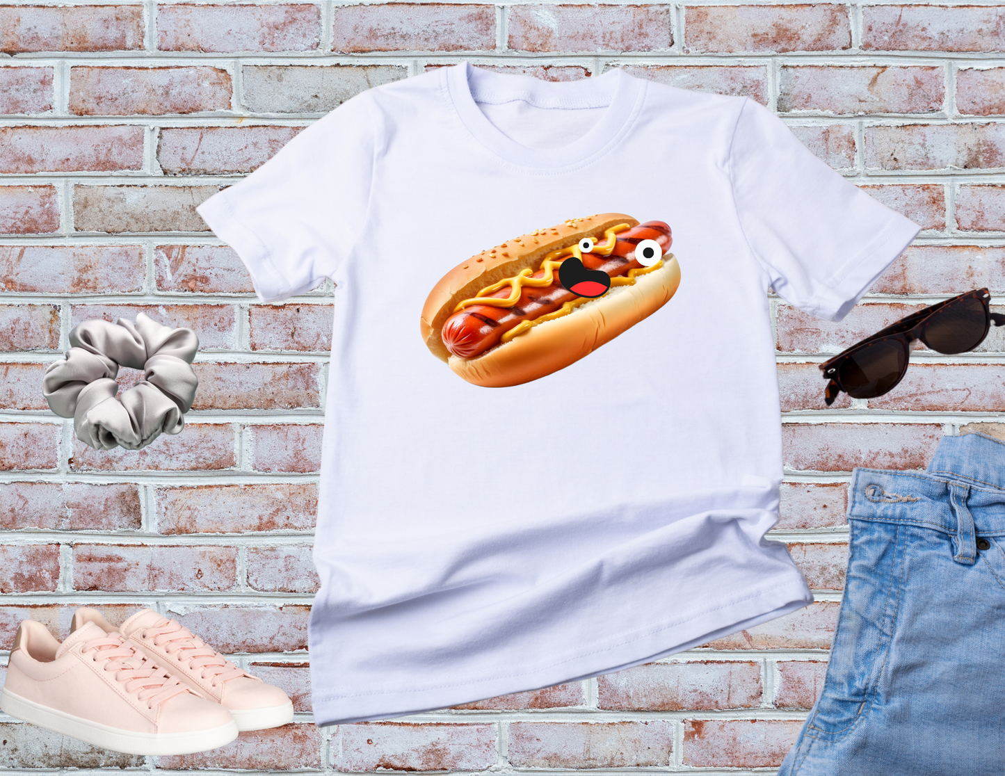 Giggling Hot Dog Shirt, Hot Dog Shirt, Googly Eyes Shirt, Happy Hot Dog Shirt