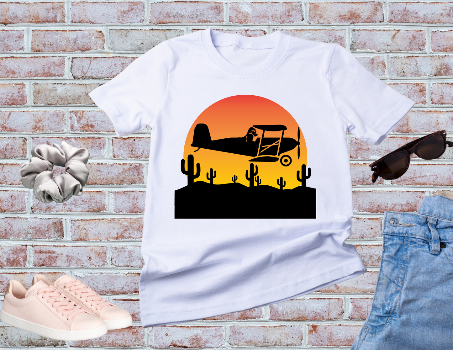 Gorilla Biplane Shirt, Gorilla Shirt, Biplane Shirt, Arizona Desert, Sunset, Cactus